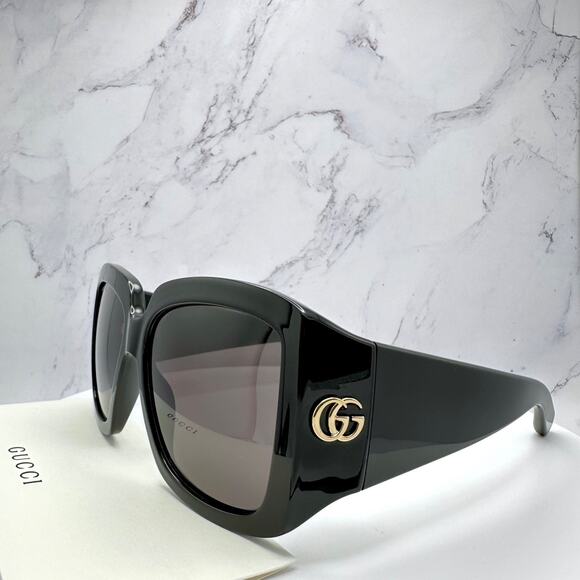 New GUCCI Sunglasses Wrap Square Black Gold Metal GG 55-16-130mm Authentic Gucci - Picture 4 of 15